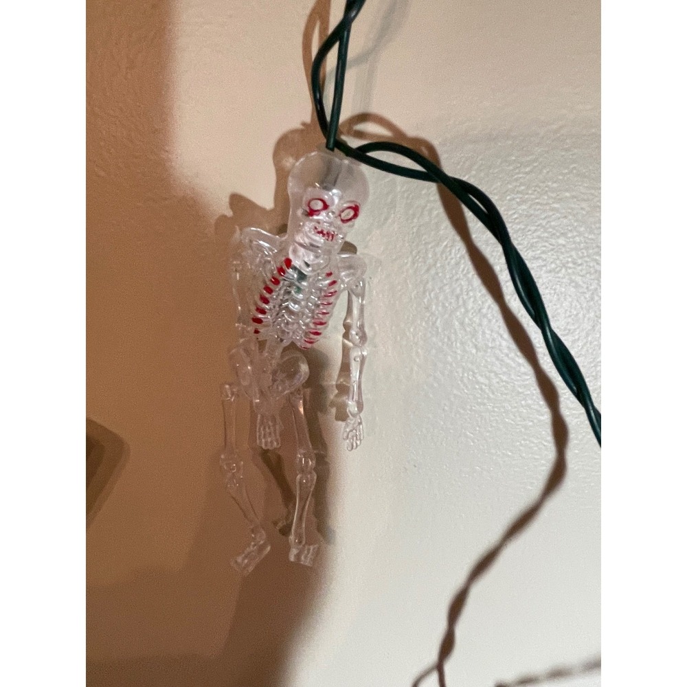 Halloween Skeleton String Lights 10 Count Green and White Glow Spooky Decor - Picture 3 of 13